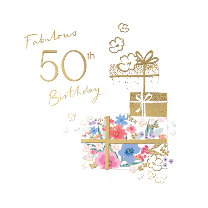 Signature Cherry Bloom Birthday Card for 50th, Conv Design