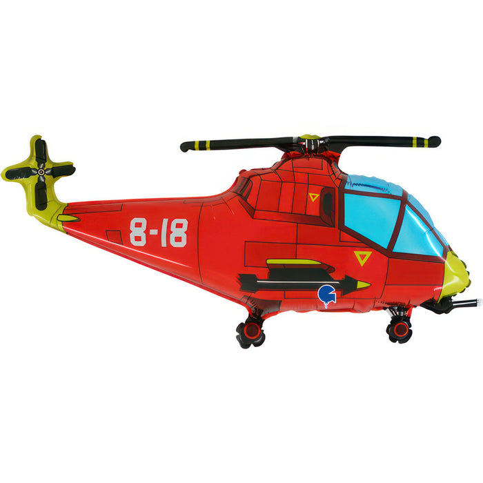 Red Helicopter Shaped Foil Balloon (Optional Helium Inflation)