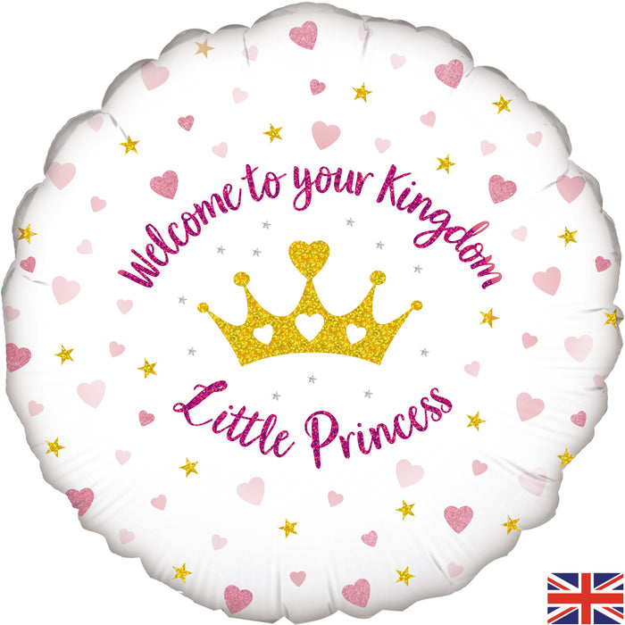 Welcome Little Princess Hearts Holographic 18" Foil Balloon (Optional Helium Inflation)