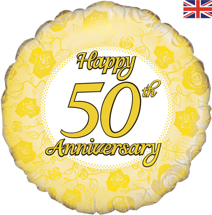 Happy 50th Anniversary 18" Foil Balloon (Optional Helium Inflation)