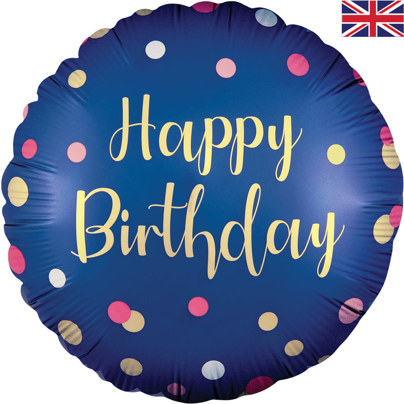 Polka Navy Pink Birthday 18" Foil Balloon (Optional Helium Inflation)