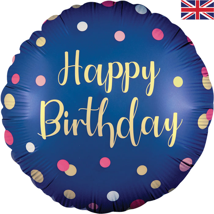 Polka Navy Pink Birthday 18" Foil Balloon (Optional Helium Inflation)