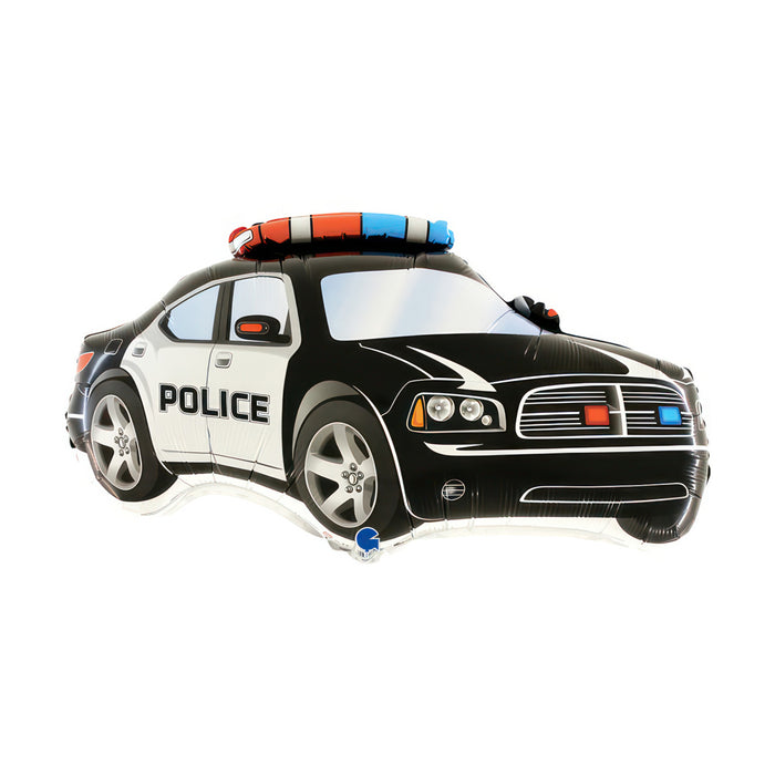 Police Car Black and White Supershape Foil Balloon (Optional Helium Inflation)