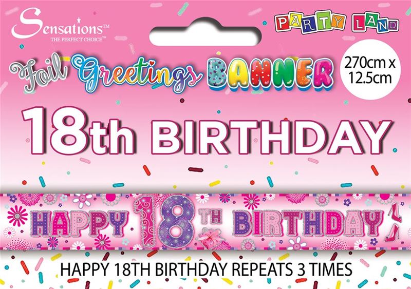 Banner Happy 18th Birthday Pink and Purple Holographic 9ft