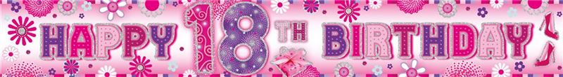 Banner Happy 18th Birthday Pink and Purple Holographic 9ft