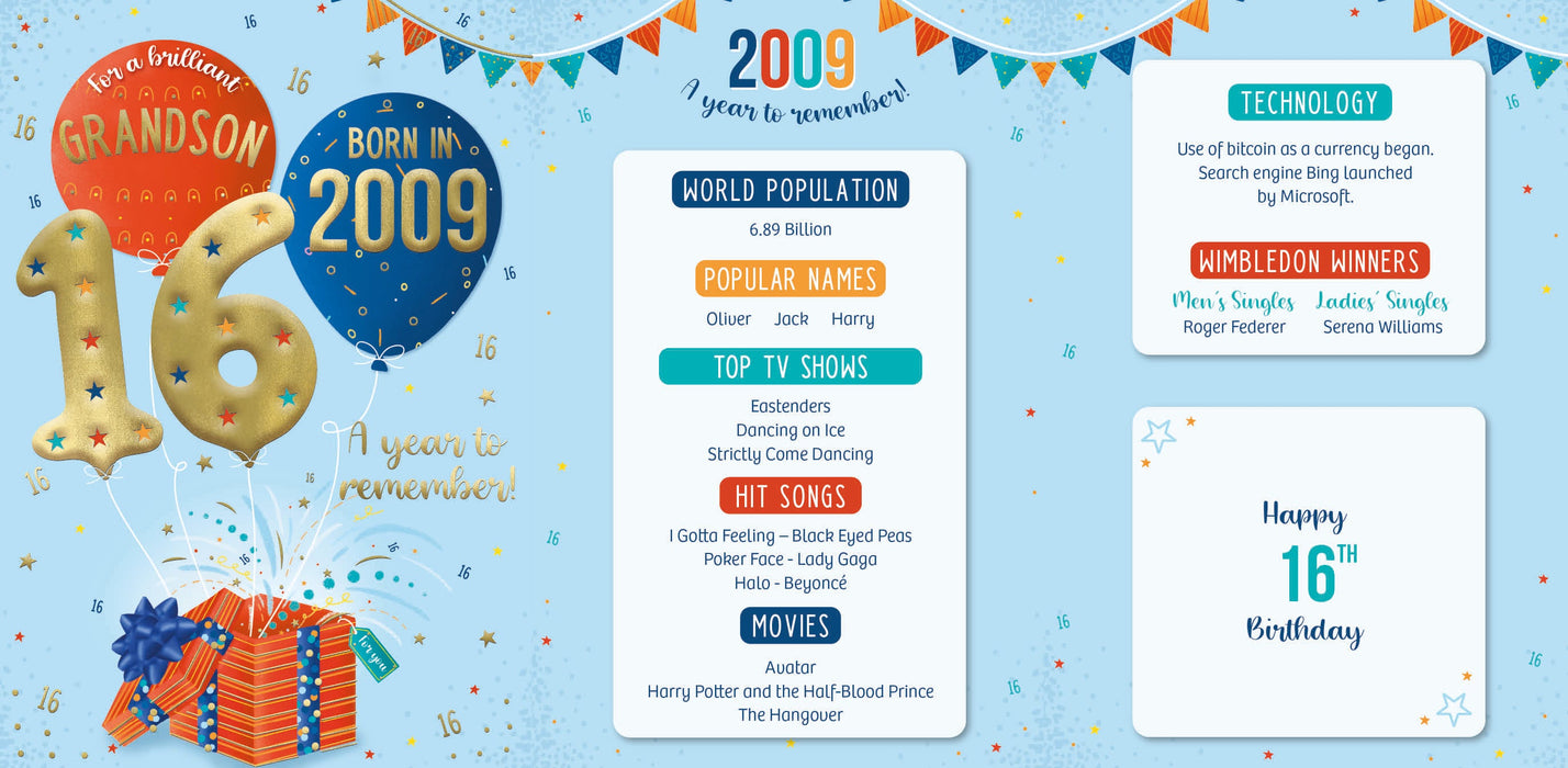 2009 Happy 16th Birthday Grandson From The Year You Were Born