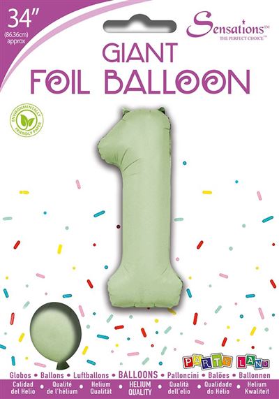 Matt Avocado Green Number 1 Giant Foil Balloon 34" (Optional Helium Inflation)
