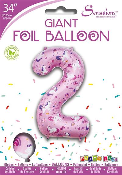 Unicorn Pattern Pink Number 2 Giant Foil Balloon 34"
