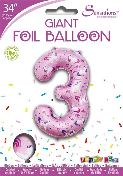 Unicorn Pattern Pink Number 3 Giant Foil Balloon 34"