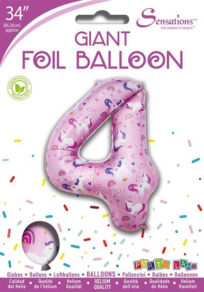 Unicorn Pattern Pink Number 4 Giant Foil Balloon 34"