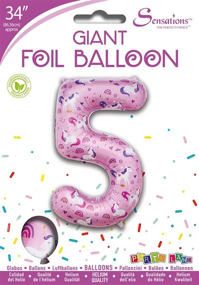 Unicorn Pattern Pink Number 5 Giant Foil Balloon 34"