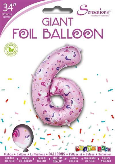 Unicorn Pattern Pink Number 6 Giant Foil Balloon 34"