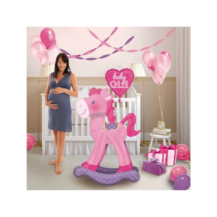 Rocking Horse Baby Girl Pink Balloon Air Walker (Optional Inflation)