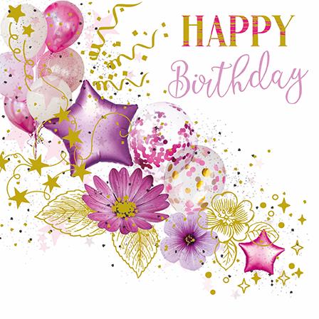 Birthday Card - Balloons & Flowers Design
