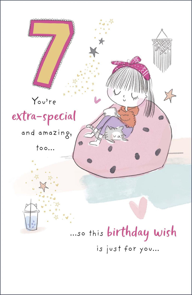 Carlton | 7th Birthday Card Girl | Juvenile Design | With Envelope