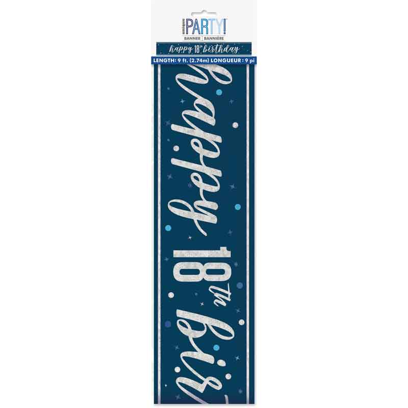 Happy 18th Navy Blue and Silver 18th Birthday Banner