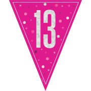13th Birthday Flag pink silver