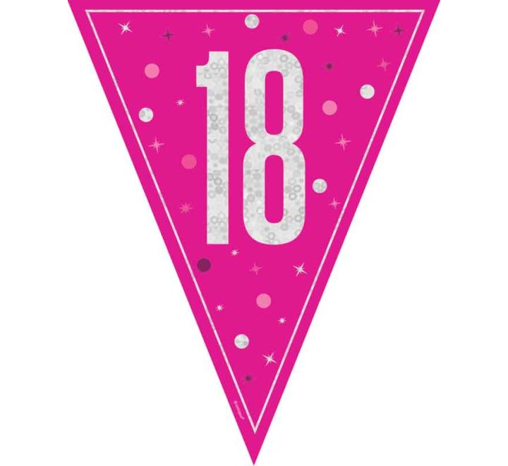 Flag Banner 18th Birthday Pink Glitz