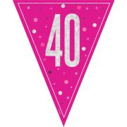 Banner Cerise Flag 40th Birthday pink silver