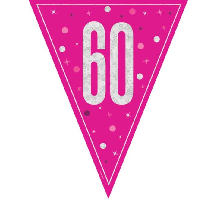 Flag Banner 60th Birthday Pink Glitz