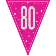Flag Banner 80th Birthday Pink Glitz Cerise