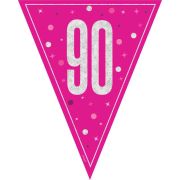 Flag Banner 90 Cerise Pink and Silver - 90th Birthday