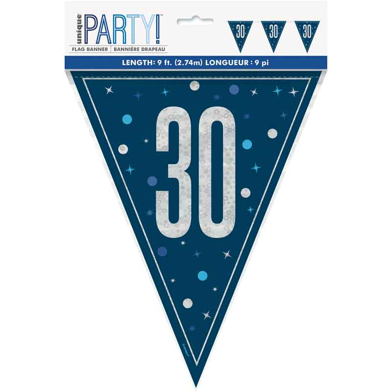 Banner Navy silver Flag 30th Birthday
