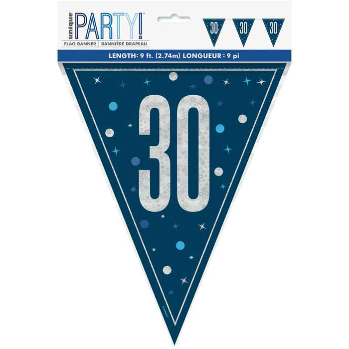Banner Navy silver Flag 30th Birthday