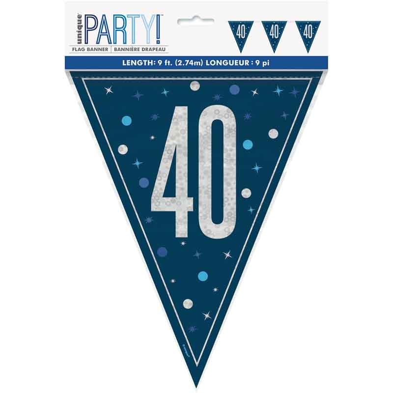 Banner Navy silver Flag 40th Birthday