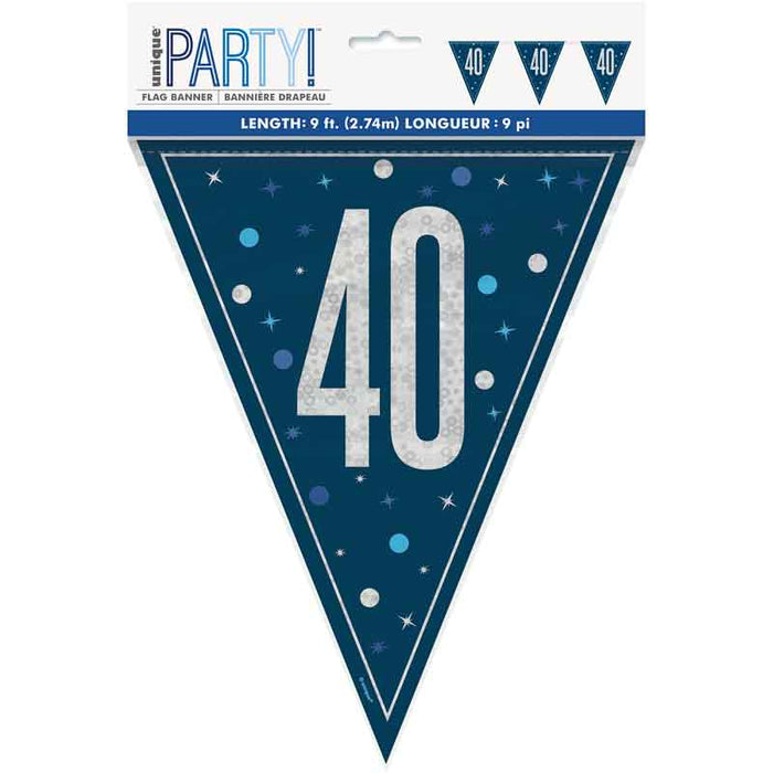 Banner Navy silver Flag 40th Birthday