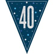 Banner Navy silver Flag 40th Birthday