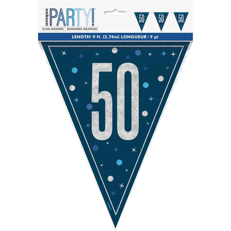 Blue 50th Banner Flag Navy Silver
