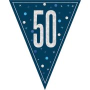 Blue 50th Banner Flag Navy Silver