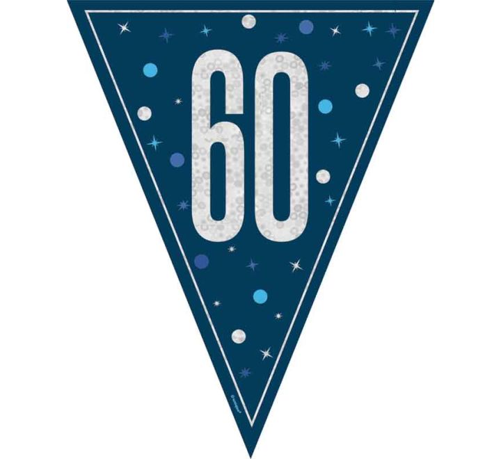Flag Banner 60th Birthday Blue Glitz