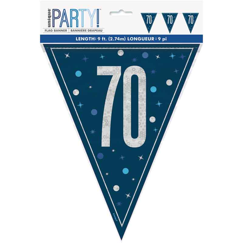 Flag Banner 70th Birthday Navy Flag