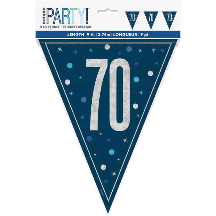 Flag Banner 70th Birthday Navy Flag