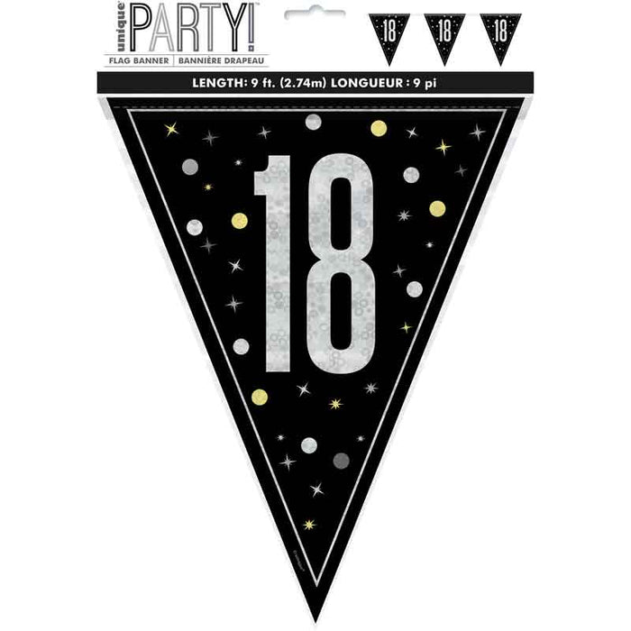 18th Birthday Flag Banner Black silver