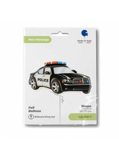 Police Car Black and White Supershape Foil Balloon (Optional Helium Inflation)