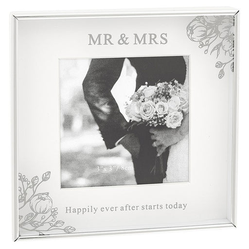 Mirror Floral Frame 3" x 3" Mr & Mrs