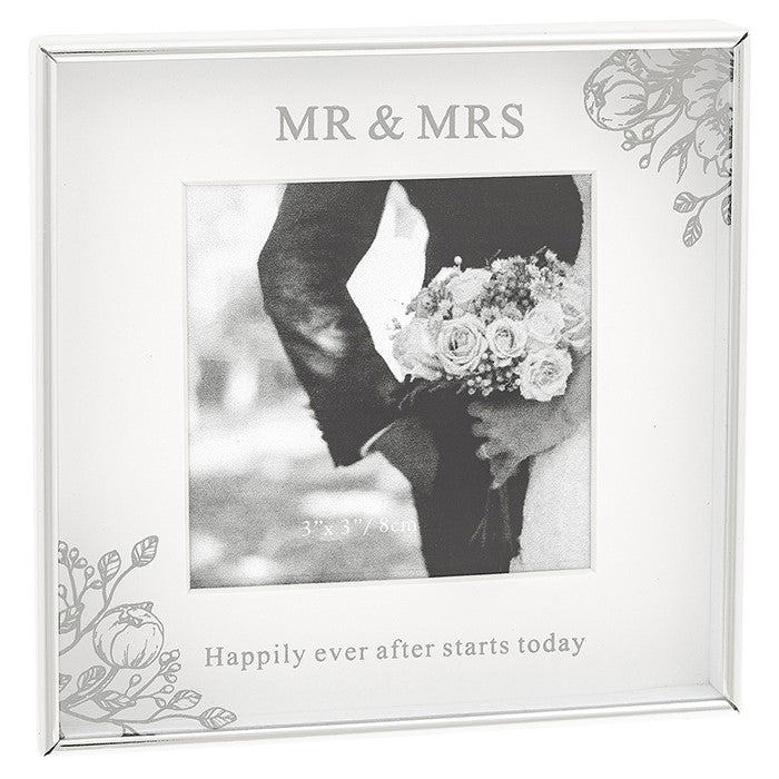 Mirror Floral Frame 3" x 3" Mr & Mrs
