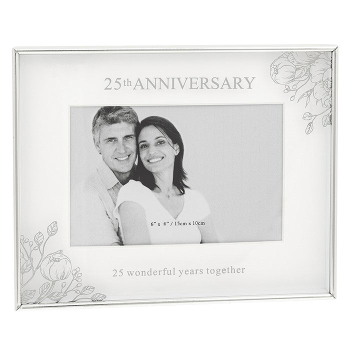 Mirror Floral Frame 6" x 4" 25th Anniversary