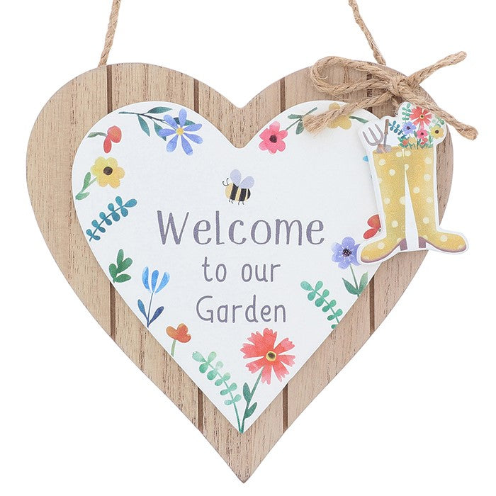 Happy Garden Heart Plaque Welcome