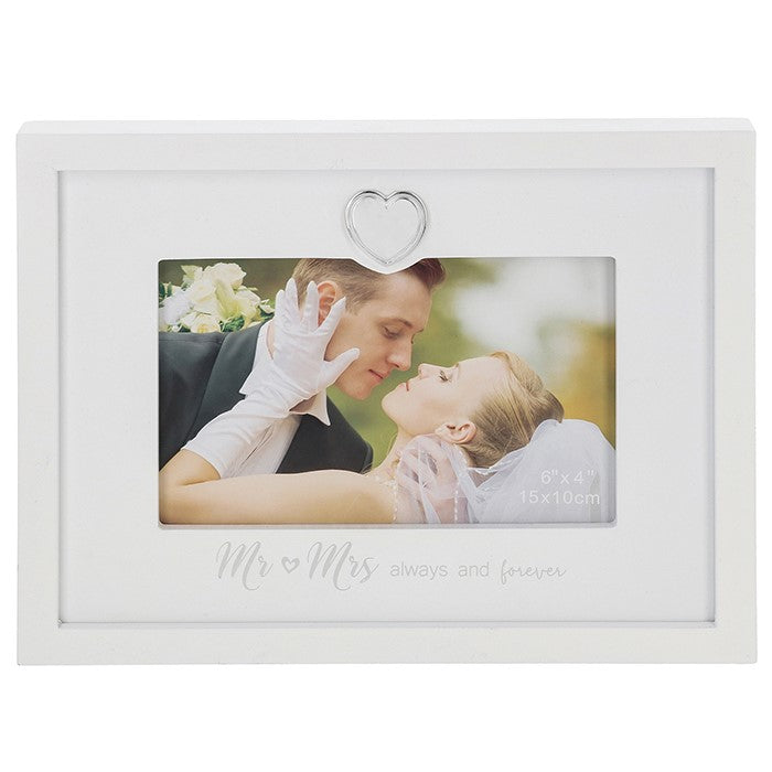 Silver Heart Frame Mr & Mrs 6" x 4"