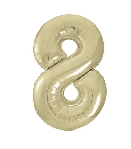 New Gold Number 8 Giant Foil Helium Balloon 34" (Optional Helium Inflation)