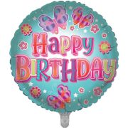 Pink and green beautiful butterflyHappy Birthday 18" Foil Balloon (Optional Helium Inflation)