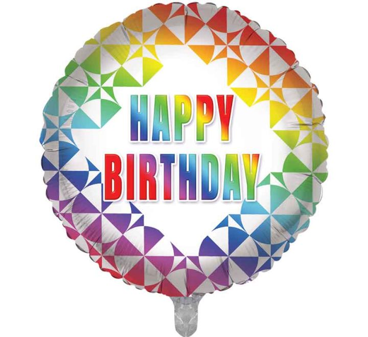 Happy Birthday Rainbow Round Foil Balloon (Optional Helium Inflation)