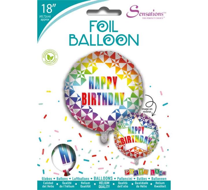 Happy Birthday Rainbow Round Foil Balloon (Optional Helium Inflation)