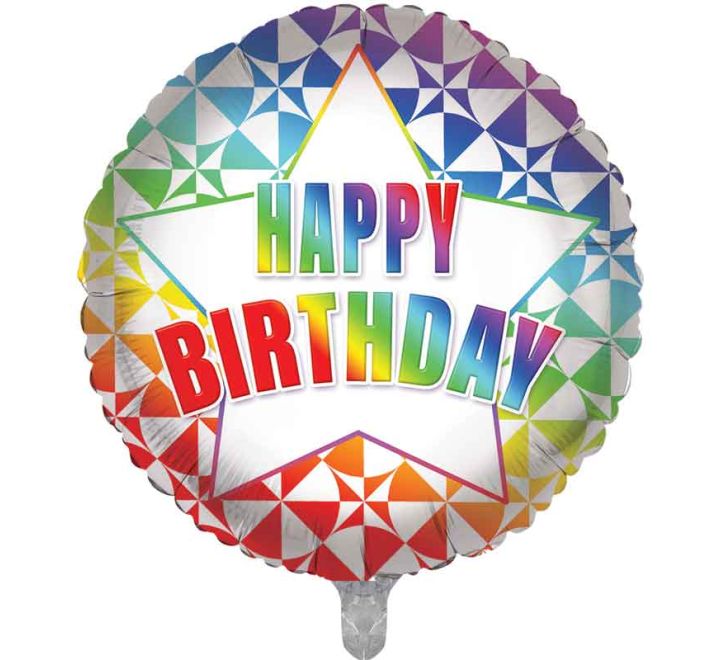 Happy Birthday Rainbow Round Foil Balloon (Optional Helium Inflation)