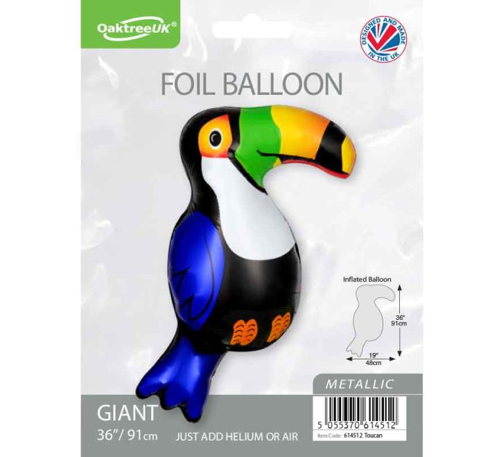Toucan Bird Large Foil Balloons 36" (Optional Helium Inflation)