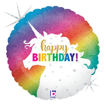 36" Round Unicorn Rainbow Happy Birthday Supershape Foil Balloon (Optional Helium Inflation)